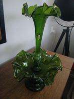 Antiek groen glazen epergne middenstuk, Ophalen of Verzenden