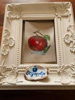 Appeltje ~ kleintje kunst ~ Linnen ~ atelier, Ophalen of Verzenden, Zo goed als nieuw, Minder dan 50 cm, Schilderij