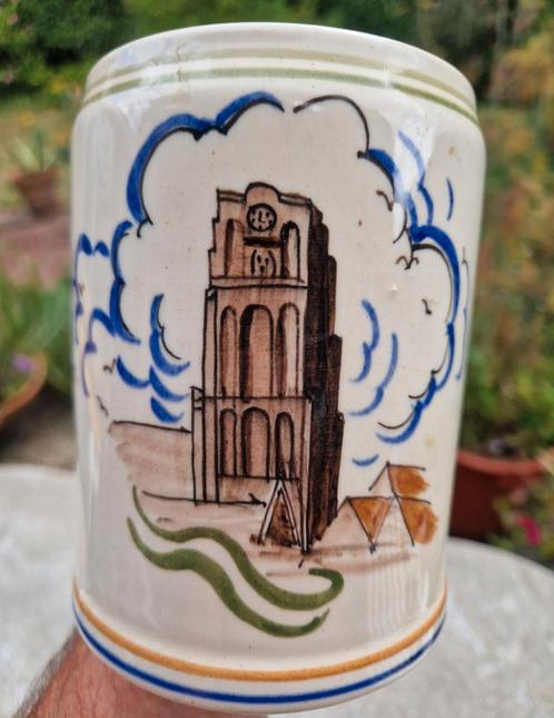 Zeldzaam - Goedewapen Gouda bierpul Laurenskerk  Rotterdam, Antiek en Kunst, Antiek | Keramiek en Aardewerk, Ophalen of Verzenden