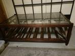 Teakhouten salontafel, Huis en Inrichting, Tafels | Salontafels, Ophalen, Gebruikt, 100 tot 150 cm, Glas