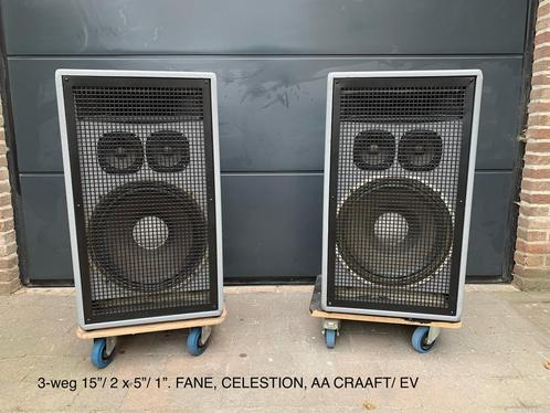 3-weg 15”/ 2 x 5”/ 1” FANE, CELESTION, AA CRAAFT/ EV., Audio, Tv en Foto, Luidsprekers, Gebruikt, Front, Rear of Stereo speakers