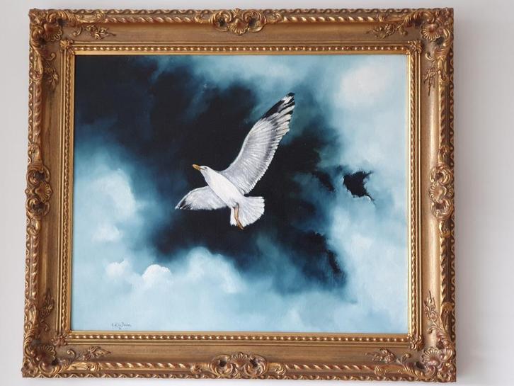 Schilderij "Meeuw in de lucht" SCH44, Antiek en Kunst, Kunst | Schilderijen | Klassiek, Ophalen