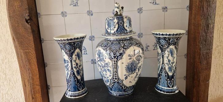 Mooie delftsblauwe vazenset (kast-stel), Antiek en Kunst, Antiek | Vazen, Ophalen