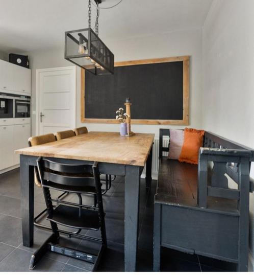Landelijke eetkamerset, tafel, 4 stoelen en een klepbank, Huis en Inrichting, Complete eetkamers, Gebruikt, 6 tot 8 stoelen, Ophalen