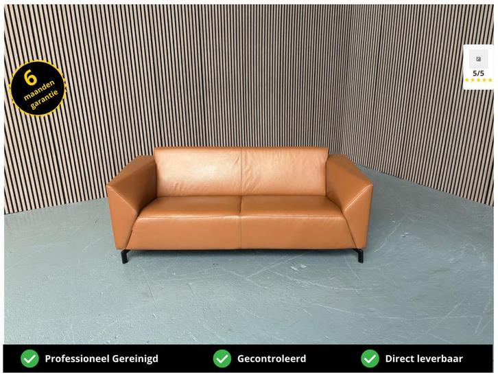 GRATIS LEVERING Tweezits Bank Cognac Leer 195x85 REFURBISHED, Huis en Inrichting, Banken | Bankstellen, Zo goed als nieuw, Rechte bank