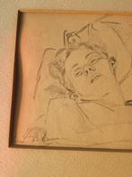Bijzondere tek 1951 slapende of overleden vrouw Loes C Breem, Antiek en Kunst, Kunst | Tekeningen en Foto's, Ophalen