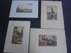 4 ingekleurde etsjes van Antwerpen voor 12,50 euro, Ophalen of Verzenden