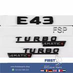 W213 C238 A238 E43 TURBO 4 MATIC LOGO SET ZWART E KLASSE 201, Ophalen of Verzenden, Gebruikt, Mercedes-Benz