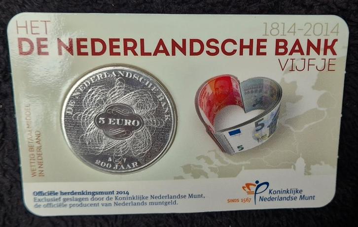 het DE NEDERLANDSCHE BANK VIJFJE 2014 nieuw in coincard, Postzegels en Munten, Munten | Nederland, Euro's, Vóór koninkrijk, Ophalen of Verzenden