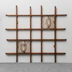 2-light wall lamp with teak grid frame Mazzega 1960s vintage, Ophalen of Verzenden, Gebruikt, Metaal, Vintage