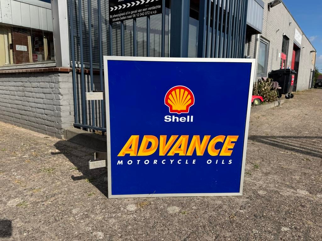 Shell Advance Motorcycle Oils Lichtbak Reclamebord, Verzamelen, Ophalen, Gebruikt, ., Lichtbak of (neon) lamp