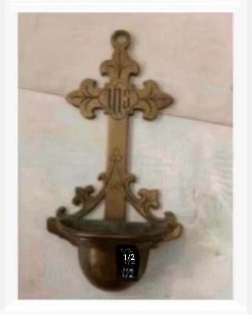 Brocante mooi koperen wijwater bakje, 15,5 x 8 cm, Antiek en Kunst, Ophalen of Verzenden