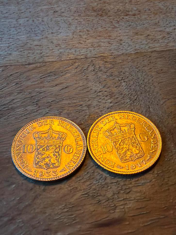 Set van 2 gouden tientjes Wilhelmina(1917 & 1933), Postzegels en Munten, Munten | Nederland, Setje, 10 gulden, Koningin Wilhelmina