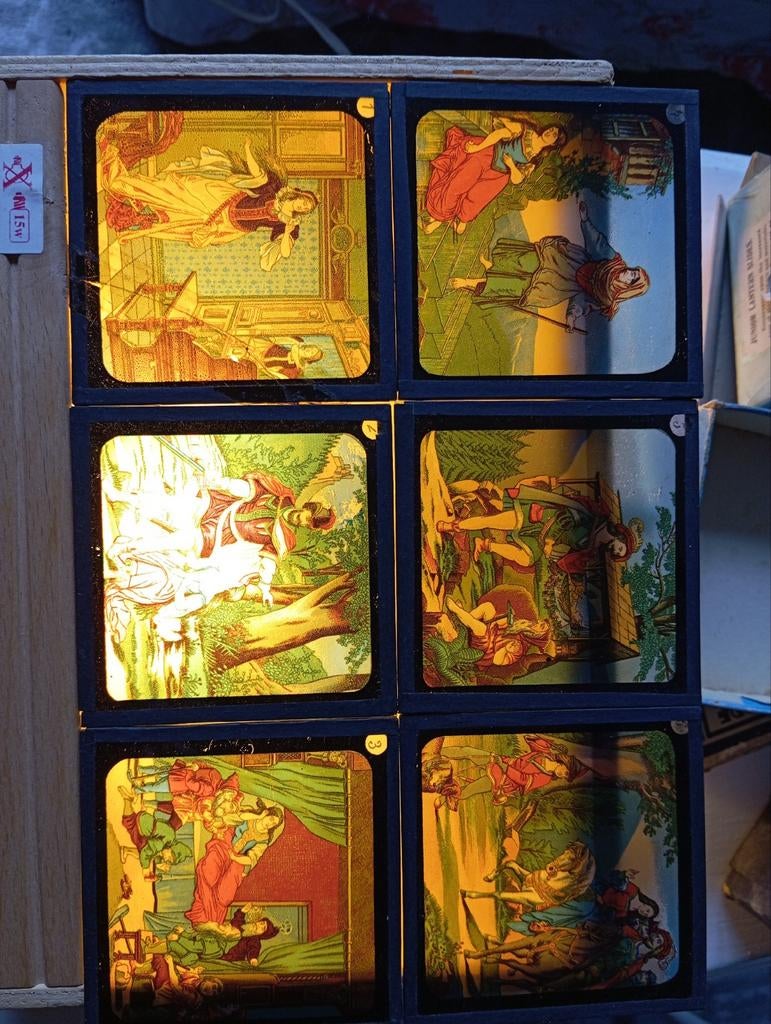 Antieke Toverlantaarn Glasplaatjes - Sprookje Sneeuwwitje, Ophalen of Verzenden