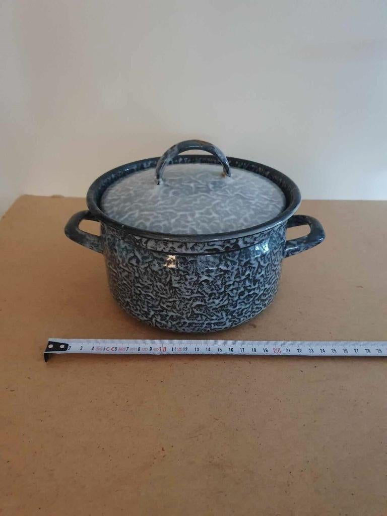 Oude grijs gewolkte emaille pan,igst,hazeblauw,hazegrijs, Ophalen of Verzenden