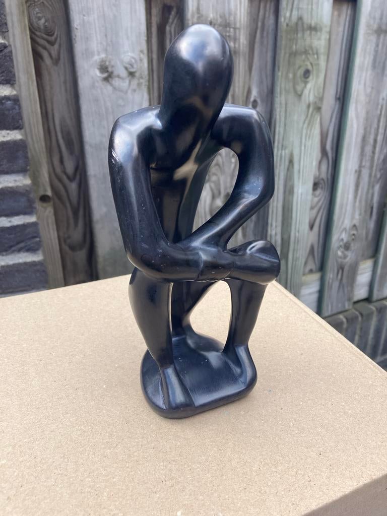 Abstract Zwart Beeld 'De Denker' - Modern Design, Antiek en Kunst, Kunst | Beelden en Houtsnijwerken, Ophalen of Verzenden, Handgemaakt