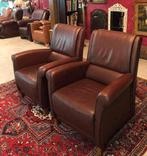 2 Fauteuils leren stoelen klassiek vintage roodbruin, Ophalen, Gebruikt, 50 tot 75 cm, Leer