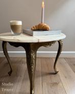 Vintage salontafel met marmeren blad en messing onderstel, Ophalen, Minder dan 55 cm, Gebruikt, Vintage chic