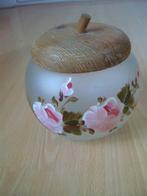 Voorraad pot, matglas met roze bloemen, houten deksel, Huis en Inrichting, Keuken | Potten en Pannen, Ophalen of Verzenden, Zo goed als nieuw