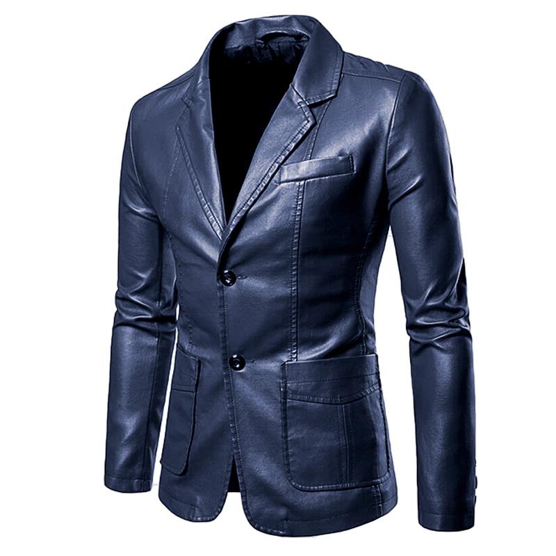 Blauw leren colbert (blauwe kunstleren heren blazer), Kleding | Heren, Kostuums en Colberts, Verzenden, Nieuw, Overige maten, Blauw