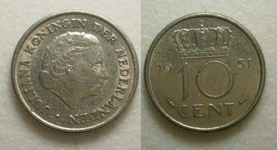 PD02578 Juliana 10 cent 1951, Postzegels en Munten, Munten | Nederland, Ophalen of Verzenden, Koningin Juliana, 10 cent, Losse munt