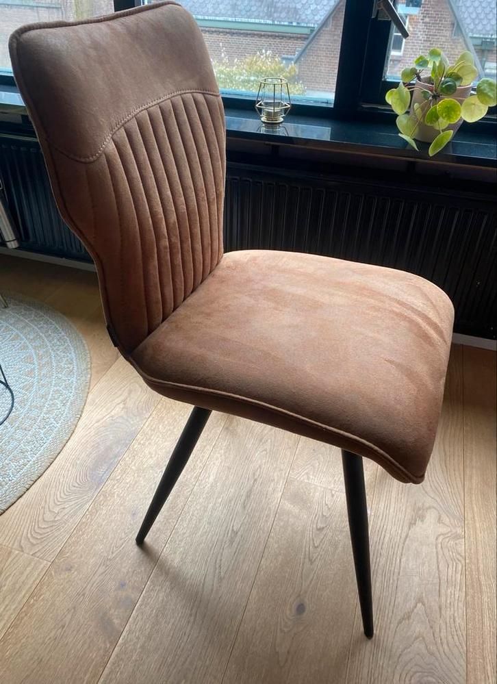 4 nette eetkamerstoelen cognac, Huis en Inrichting, Stoelen, Zo goed als nieuw, Vier, Stof, Overige kleuren, Ophalen