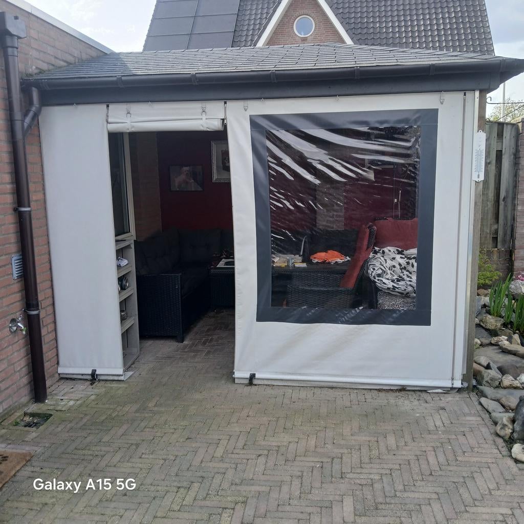 Verandazeil met rits en loopdeur, Tuin en Terras, Ophalen, Gebruikt, Minder dan 4 meter, 2 meter of meer