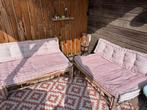 2 x bamboe palletbankjes + kussens Terracotta (Leen Bakker), Tuin en Terras, Ophalen, Gebruikt, Overige materialen, Bank