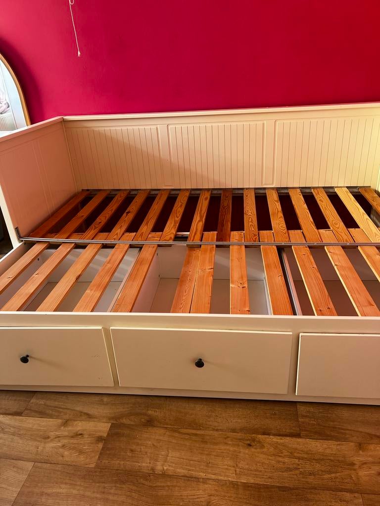 IKEA HEMNES Bedbank - Wit, uitschuifbaar met lades, Wit, Tweepersoons, Ophalen of Verzenden, 80 cm