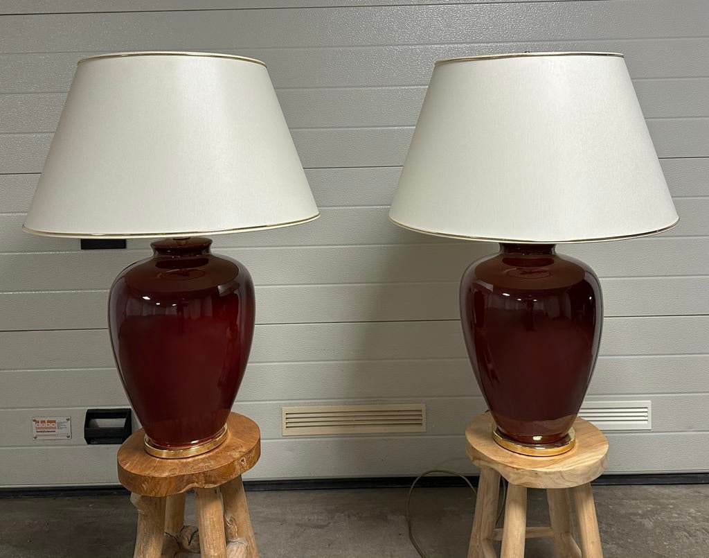 2 GROTE ‘Sang de Bœuf’ schemerlampen, Ophalen, Overige materialen, Klassiek, Zo goed als nieuw