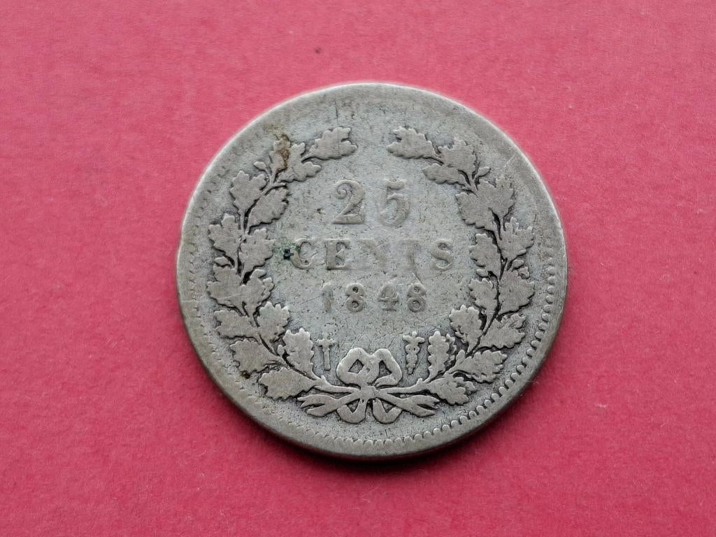 Kwartje 1848 zonder punt, Postzegels en Munten, Munten | Nederland, Zilver, 25 cent, Ophalen of Verzenden, Losse munt