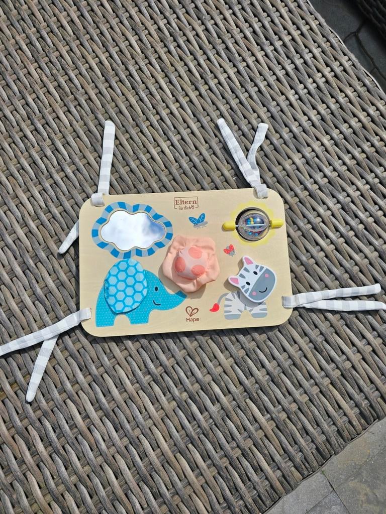 Houten speelbord met spiegel en rammelaar, Ophalen of Verzenden, Nieuw, Rammelaar