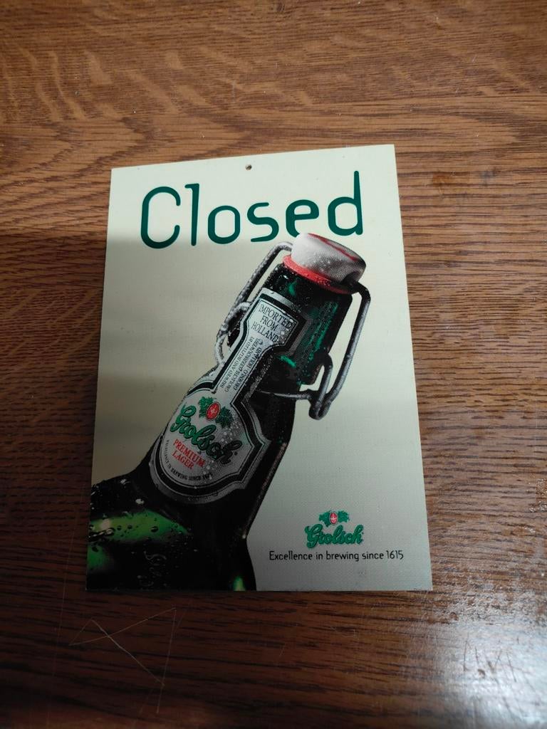 Grolsch Open/Closed Reclamebord, Ophalen of Verzenden, Gebruikt, Reclamebord, Plaat of Schild, Grolsch