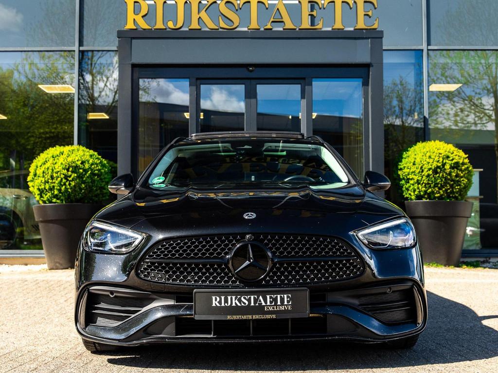 Mercedes C-klasse Estate C200 AMG Line|PANO|BURMESTER|ACC, Automaat, 4 cilinders, Zwart, Leder