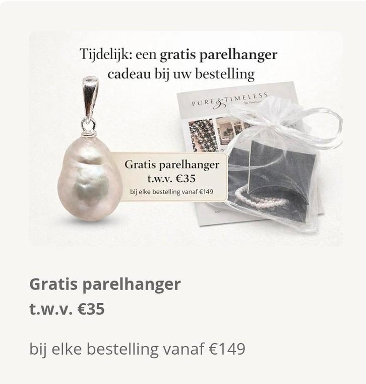 Gratis Barok Parelhanger, Sieraden, Tassen en Uiterlijk, Kettinghangers, Nieuw, Steen of Mineraal, Zilver, Met parel, Ophalen of Verzenden