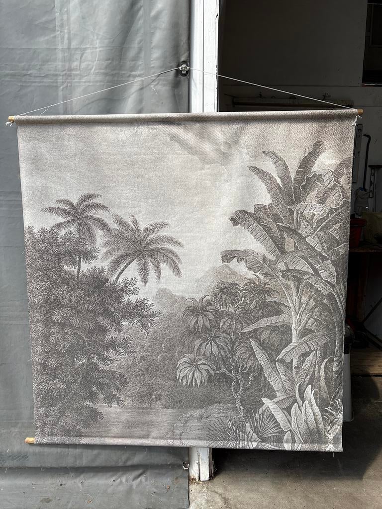 Wandkleed met tropisch jungle tafereel - Zwart-wit, Huis en Inrichting, Woonaccessoires | Wanddecoraties, Gebruikt, Wandkleed
