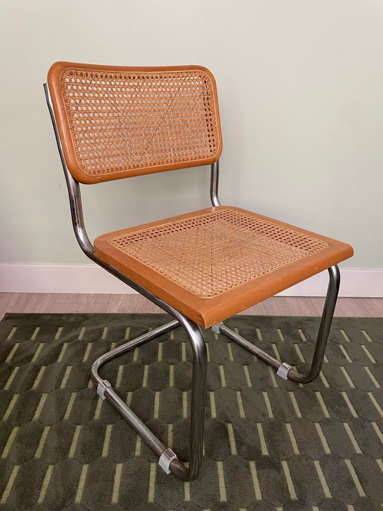 Vintage stoel met rotan zitting en chromen frame (opknapper), Ophalen, Gebruikt, Overige kleuren, Eén