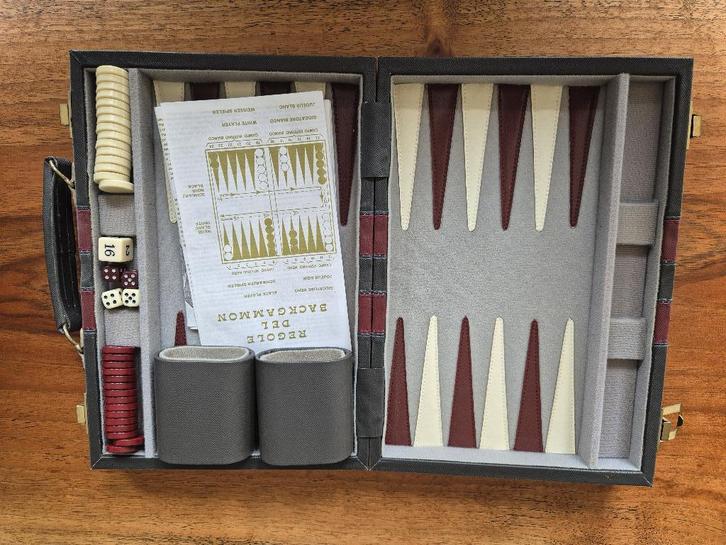 Vintage compacte Backgammon Compleet Koffer, Hobby en Vrije tijd, Gezelschapsspellen | Bordspellen, Zo goed als nieuw, Een of twee spelers