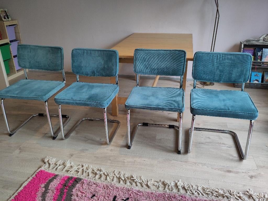 Zuiver ridge rib buisframe stoelen 4x blauw, Huis en Inrichting, Stoelen, Ophalen, Gebruikt, Blauw, Vier