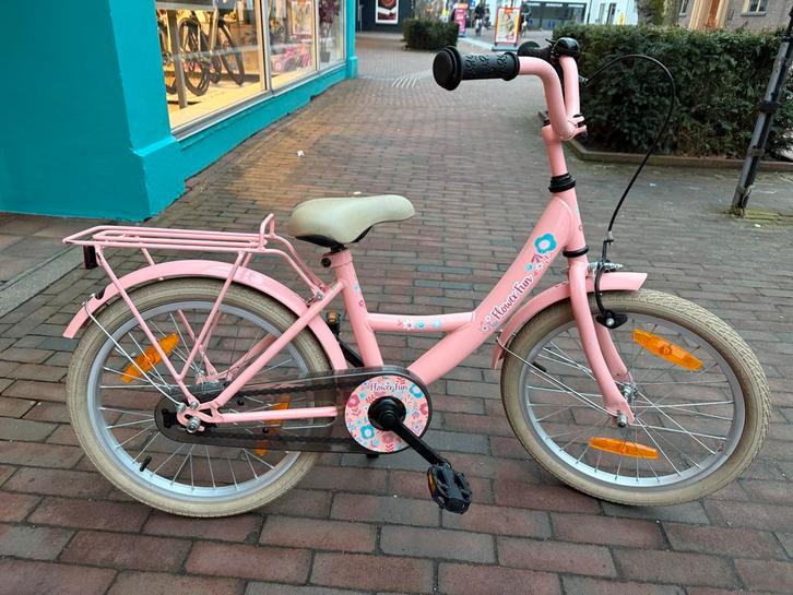 Flower Fun Meisjesfiets 18 inch - Zo Goed Als Nieuw!, Fietsen en Brommers, Fietsen | Meisjes, Zo goed als nieuw, 18 inch, Handrem