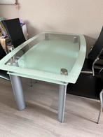 Glazen eettafel met 4 stoelen - Gratis af te halen., Ophalen, Gebruikt, 100 tot 150 cm, 50 tot 100 cm