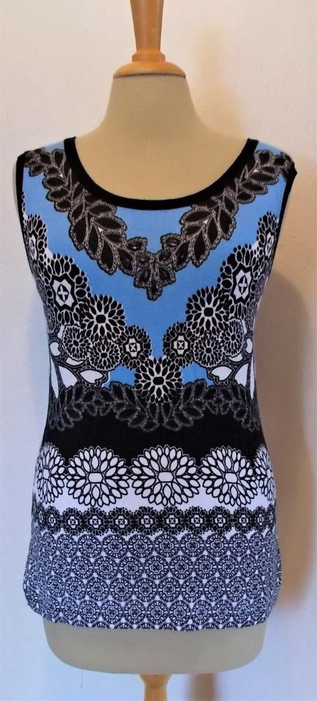 Mooi fijn gebreid/knitwear print truitje/top van Leo Guy! L, Kleding | Dames, Maat 42/44 (L), Zo goed als nieuw, Zonder mouw, Verzenden