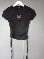 Zwart shirt met vlinder borduursel mt XS/34 van Shein, Zwart, Ophalen of Verzenden, Zo goed als nieuw, Korte mouw