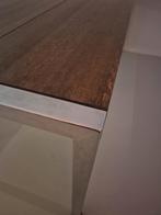 Moderne eettafel met warm houten blad + Staal, Huis en Inrichting, Gebruikt, 50 tot 100 cm, Vijf personen of meer, 150 tot 200 cm