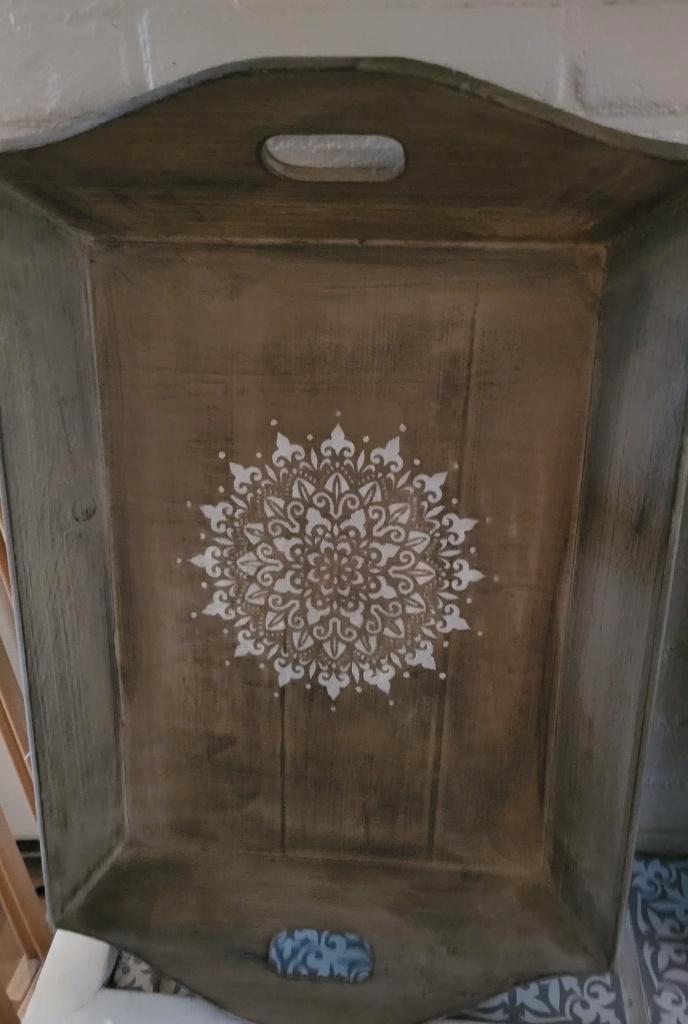 Mooi houten dienblad Old Brown met Mandala NEW, Huis en Inrichting, Woonaccessoires | Dienbladen, Nieuw, Hout, Rechthoekig, Verzenden