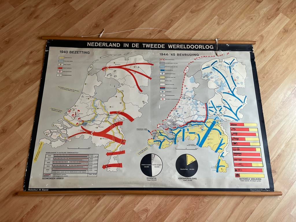 Schoolplaat Nederland WOII - 170x117cm, Ophalen, Geschiedenis