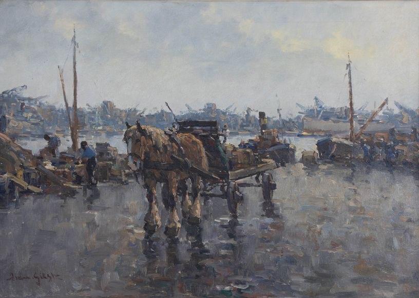 Aarnout van Gilst (1898-1981) sleperskar op de kade, Verzenden