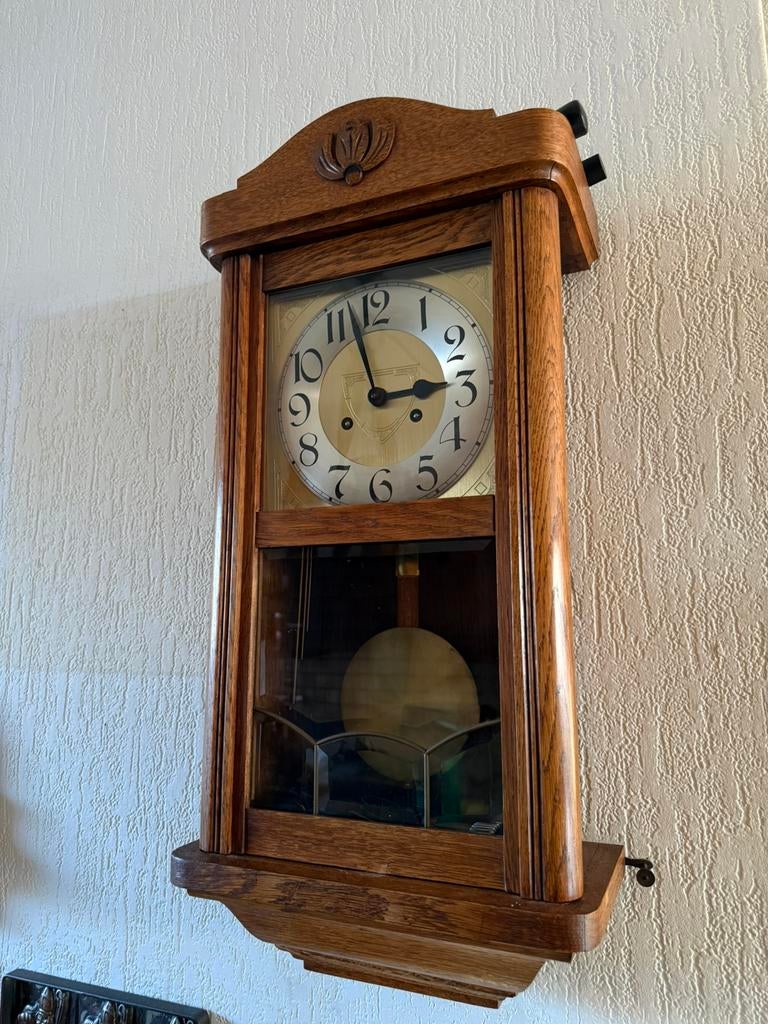Vintage Art Deco Wandklok (Eiken) Amsterdamse School Werkend, Ophalen