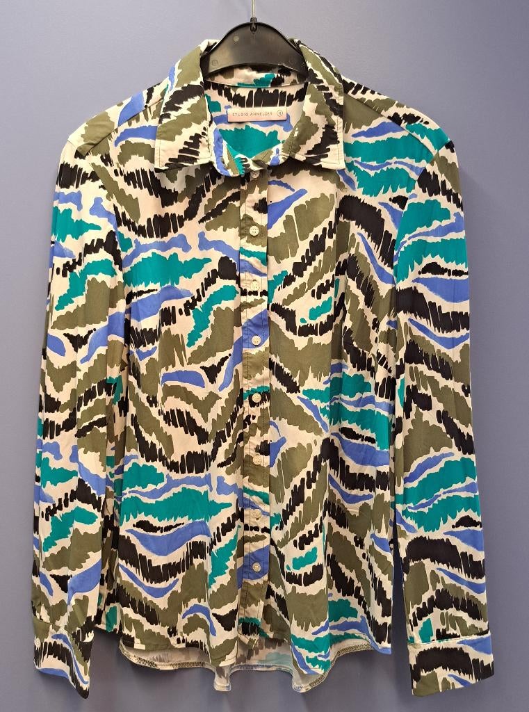 Studio Anneloes travelstof blouse blauw groen mt M art 50008, Maat 38/40 (M), Studio Anneloes, Blauw, .