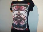 Philipp Plein shirt print voorkant met steentjes gaas rug S, Philipp plein, Verzenden, Zwart, Korte mouw